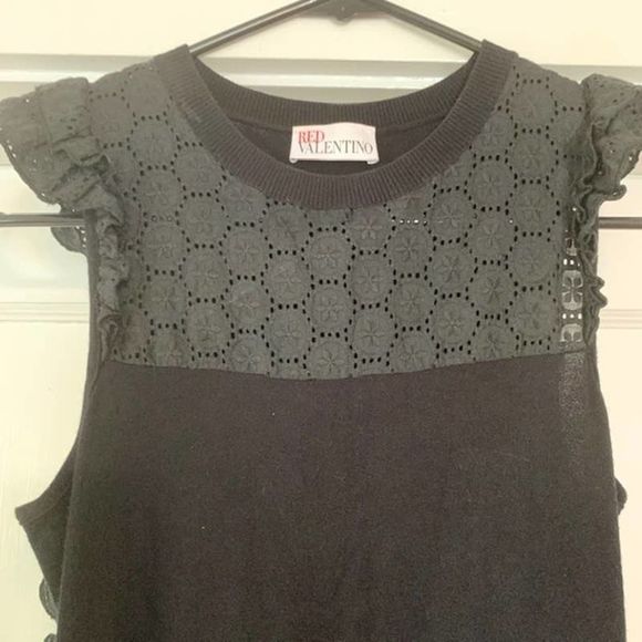 Red Valentino Black Short Sleeve Dress Size Small Ruffle Detail - Picture 3 of 8